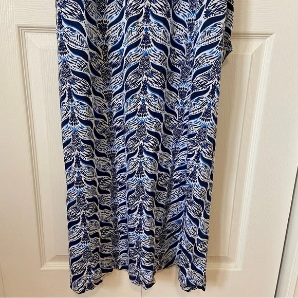 Lilly Pulitzer 100% Pima Cotton Blue Floral Waves Print along Maxi Dress Medium - Picture 4 of 8